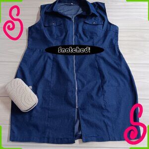 Plus Size Women Casual Elegant Denim Sleeveless Bodycon Zipper Dress